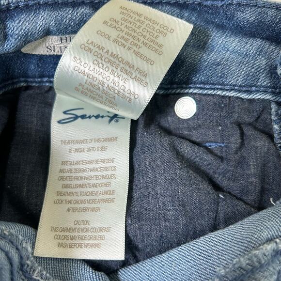 Seven7 Jeans Women Size 8 High Rise Slim Straight Blue Stone Wash Raw Hem Denim - Picture 7 of 10